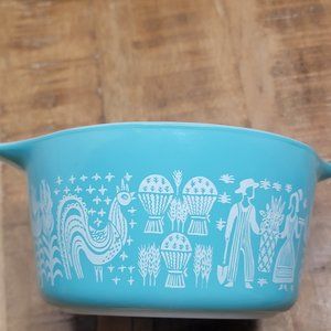 Vintage Pyrex Turquoise Amish Butterprint 473 1qt Casserole No Lid